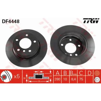 TRW DF4448 - Jeu de 2 disques de frein arrière