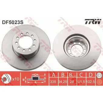 Jeu de 2 disques de frein avant TRW DF5023S pour MAN TGS 818, 818 L - 177cv
