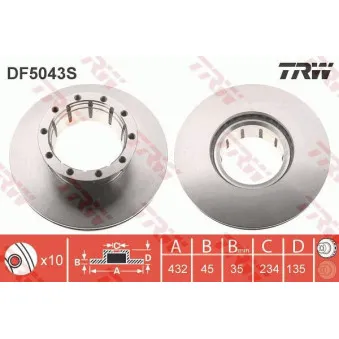 Jeu de 2 disques de frein avant TRW DF5043S pour SETRA Series 300 S309HD - 290cv