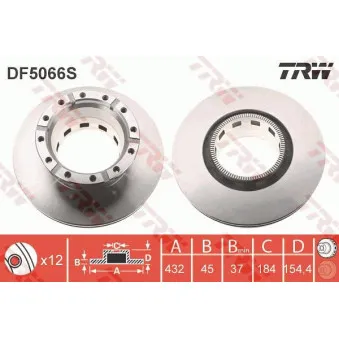 Jeu de 2 disques de frein arrière TRW DF5066S pour IVECO STRALIS AS 440S40 - 400cv