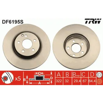 TRW DF6195S - Jeu de 2 disques de frein avant