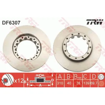 Jeu de 2 disques de frein arrière TRW OEM mk374048