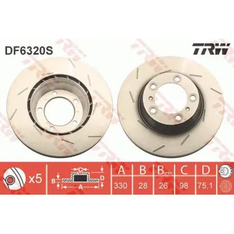 TRW DF6320S - Disque de frein arrière gauche