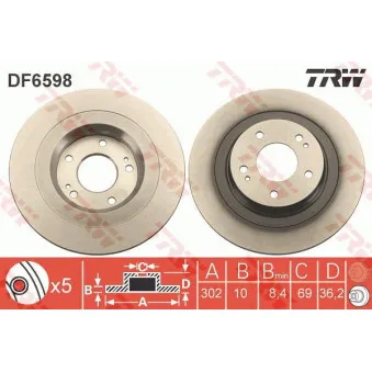 TRW DF6598 - Jeu de 2 disques de frein arrière