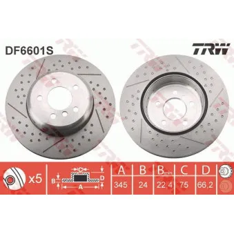 Jeu de 2 disques de frein arrière TRW DF6601S