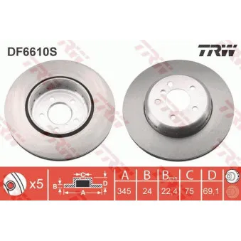 Jeu de 2 disques de frein arrière TRW OEM DDF2037VC-1