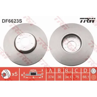 TRW DF6623S - Disque de frein avant droit