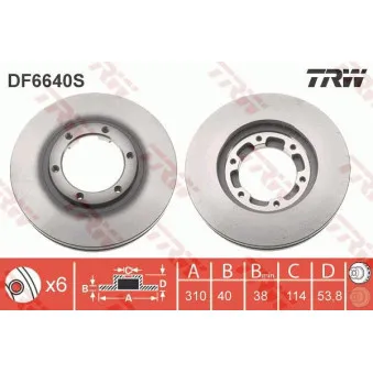 Jeu de 2 disques de frein avant TRW DF6640S pour MITSUBISHI Canter (FB7, FB8, FE7, FE8) 3C15 - 146cv