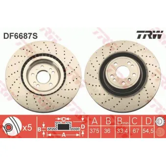 TRW DF6687S - Jeu de 2 disques de frein avant