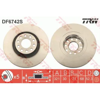 TRW DF6742S - Jeu de 2 disques de frein avant