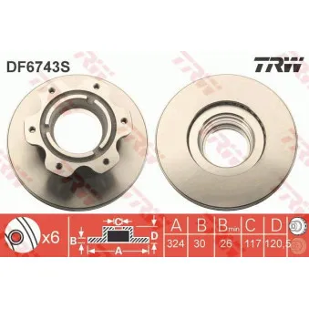 Jeu de 2 disques de frein arrière TRW DF6743S pour IVECO S-WAY 813 DA. 814 DA 4x4 - 129cv