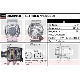 Alternateur REMY DRA0918 pour PEUGEOT 207 1.4 16V - 98cv