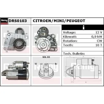 Démarreur REMY DRS0103 pour PEUGEOT 207 1.6 16V Turbo - 156cv