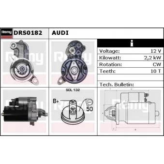 Démarreur REMY DRS0182 pour AUDI A4 2.7 TDI - 163cv