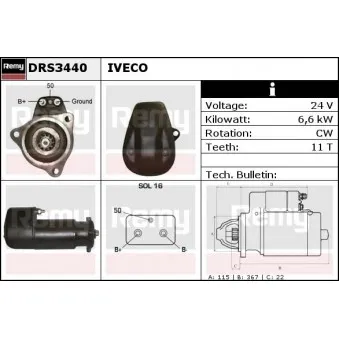 Démarreur REMY DRS3440 pour IVECO EUROTRAKKER MP 190 E 37 W - 370cv