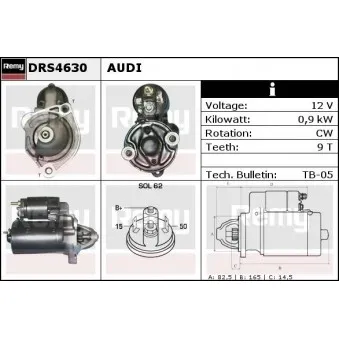 Démarreur REMY DRS4630 pour AUDI A6 2.0 - 107cv