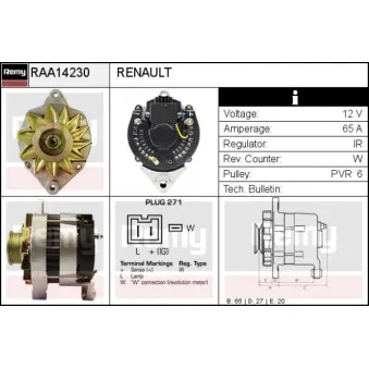 Alternateur REMY RAA14230 pour RENAULT CLIO 1.9 RND - 54cv