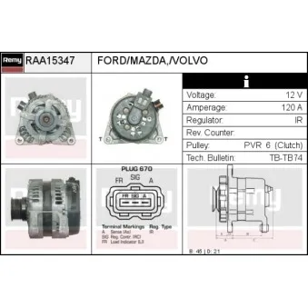 Alternateur REMY RAA15347 pour FORD FOCUS 1.6 TDCi - 109cv