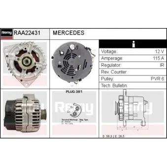 Alternateur REMY RAA22431 pour MERCEDES-BENZ CLASSE C C 240 T - 170cv