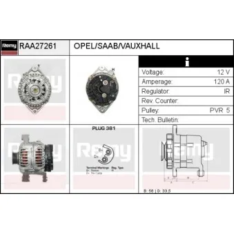 Alternateur REMY RAA27261 pour OPEL ASTRA 2.0 Turbo - 200cv