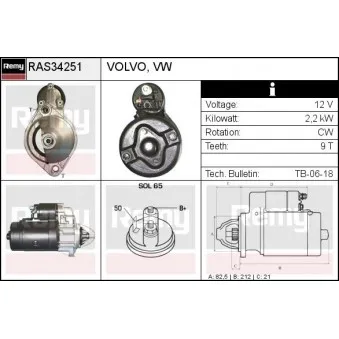 Démarreur REMY RAS34251 pour VOLVO FMX 2,4 Diesel - 82cv