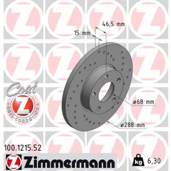 ZIMMERMANN 100.1215.52 - Jeu de 2 disques de frein avant