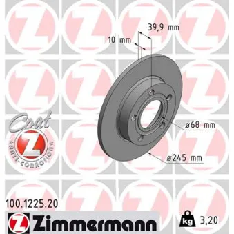 ZIMMERMANN 100.1225.20 - Jeu de 2 disques de frein arrière