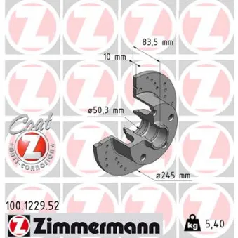 Jeu de 2 disques de frein arrière ZIMMERMANN 100.1229.52