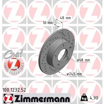 ZIMMERMANN 100.1232.52 - Jeu de 2 disques de frein arrière