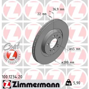 ZIMMERMANN 100.1234.20 - Jeu de 2 disques de frein avant