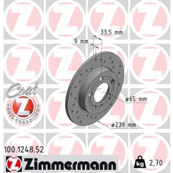 ZIMMERMANN 100.1248.52 - Jeu de 2 disques de frein arrière