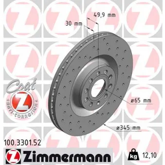 ZIMMERMANN 100.3301.52 - Jeu de 2 disques de frein avant