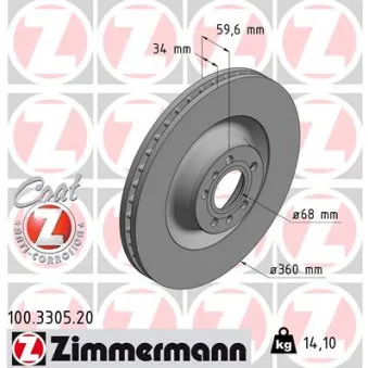 ZIMMERMANN 100.3305.20 - Jeu de 2 disques de frein avant
