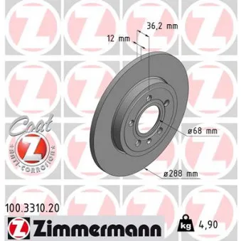 ZIMMERMANN 100.3310.20 - Jeu de 2 disques de frein arrière