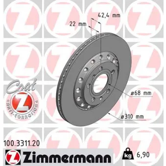 ZIMMERMANN 100.3311.20 - Jeu de 2 disques de frein arrière