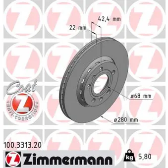 Jeu de 2 disques de frein arrière ZIMMERMANN OEM 3D0615601E