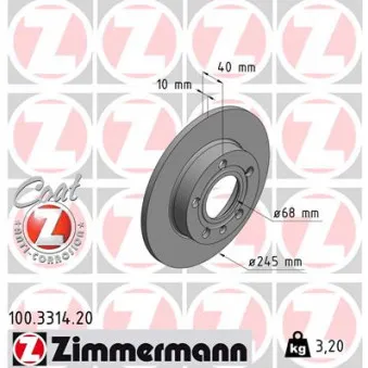 Jeu de 2 disques de frein arrière ZIMMERMANN OEM 15883