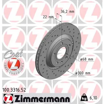 ZIMMERMANN 100.3316.52 - Jeu de 2 disques de frein arrière