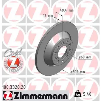 ZIMMERMANN 100.3320.20 - Jeu de 2 disques de frein arrière