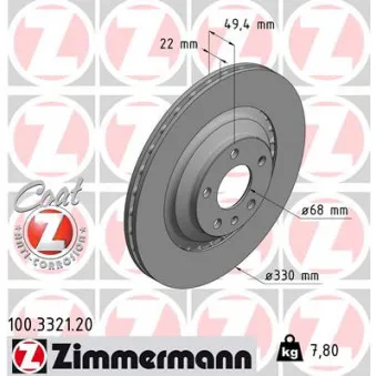 Jeu de 2 disques de frein arrière ZIMMERMANN OEM 61-00-0916C
