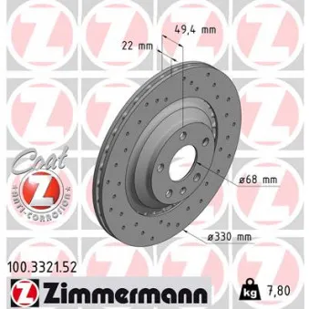 ZIMMERMANN 100.3321.52 - Jeu de 2 disques de frein arrière