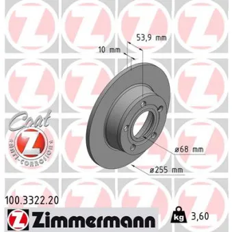 ZIMMERMANN 100.3322.20 - Jeu de 2 disques de frein arrière