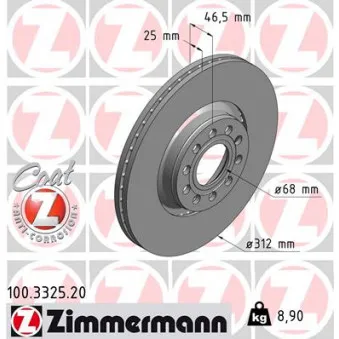 ZIMMERMANN 100.3325.20 - Jeu de 2 disques de frein avant