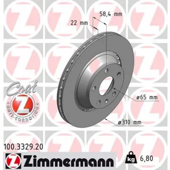 ZIMMERMANN 100.3329.20 - Jeu de 2 disques de frein arrière