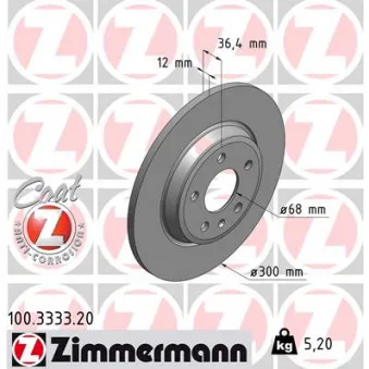 Jeu de 2 disques de frein arrière ZIMMERMANN OEM l8k0615601b