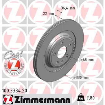 Jeu de 2 disques de frein arrière ZIMMERMANN OEM 8k0615601c