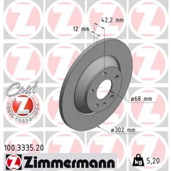 ZIMMERMANN 100.3335.20 - Jeu de 2 disques de frein arrière