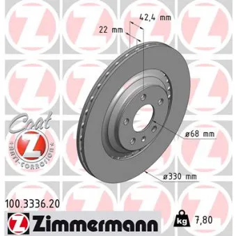 ZIMMERMANN 100.3336.20 - Jeu de 2 disques de frein arrière