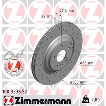 ZIMMERMANN 100.3336.52 - Jeu de 2 disques de frein arrière
