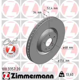 ZIMMERMANN 100.3357.20 - Jeu de 2 disques de frein avant